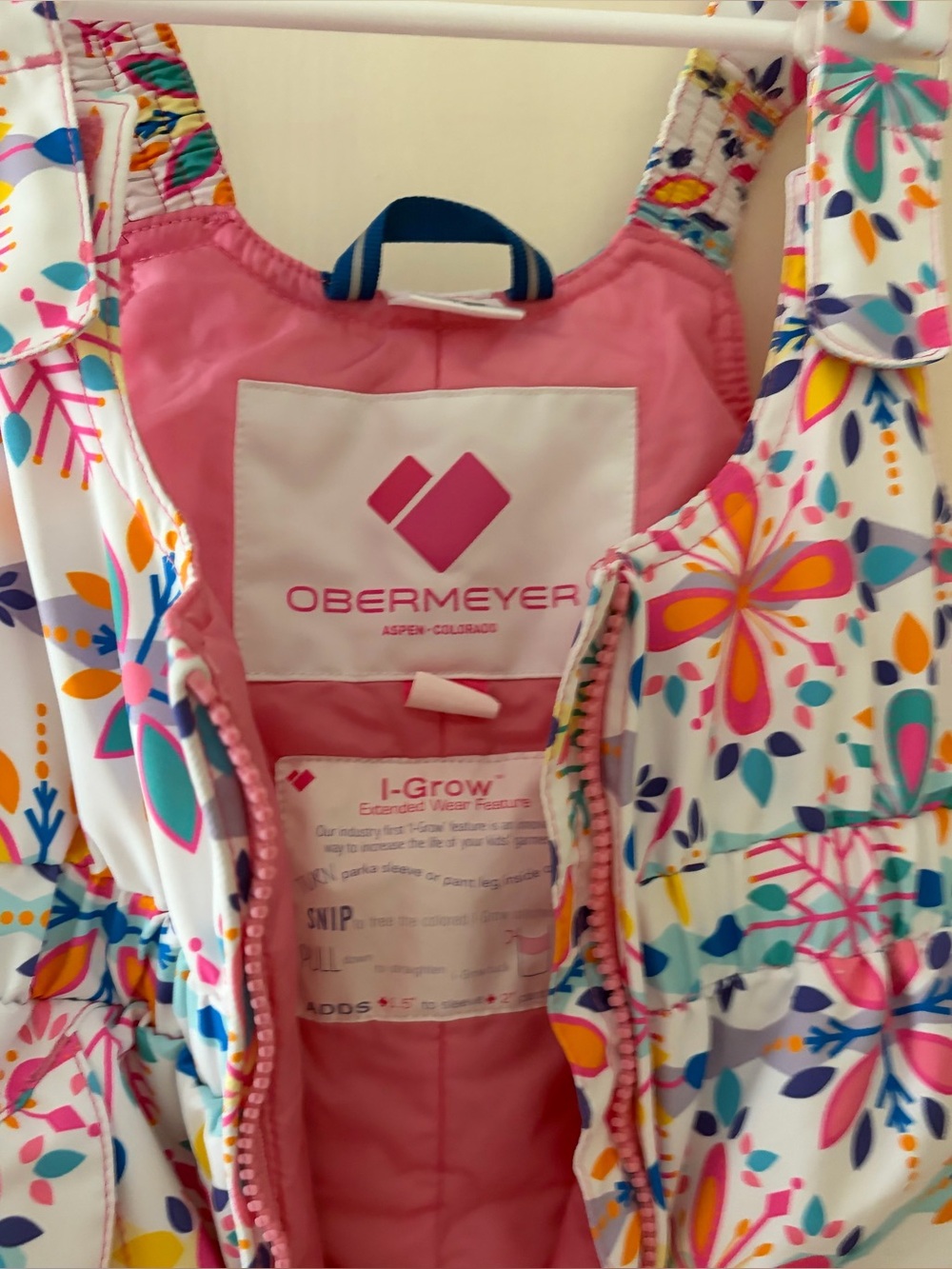 Obermeyer Girls' Snoverall Print Pink Floral Insulated snow pants